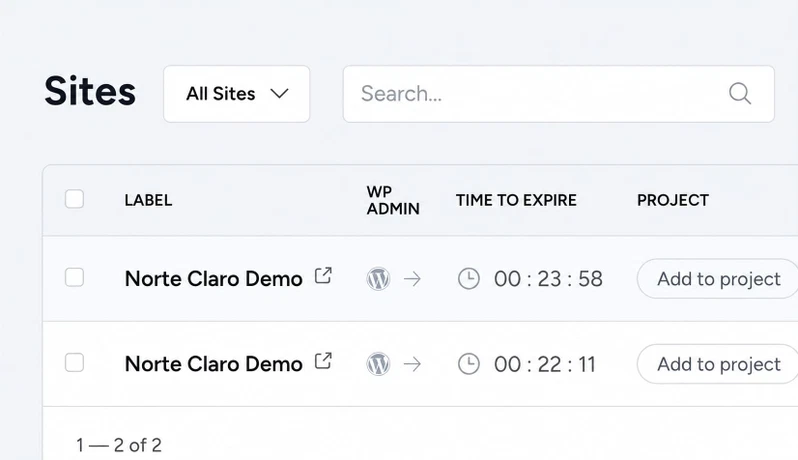 ZipWP: qué es, cómo funciona y lanza tu web con IA en minutos 11 Panel de ZipWP con el sitio Norte Claro Demo ya creado y disponible