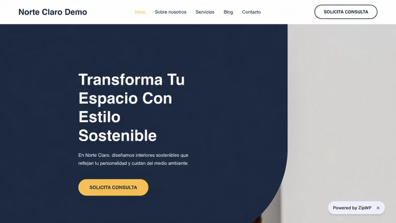 ZipWP: qué es, cómo funciona y lanza tu web con IA en minutos 12 Portada de Norte Claro Demo generada por ZipWP sobre WordPress