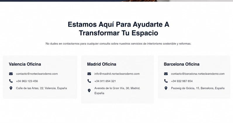 ZipWP: qué es, cómo funciona y lanza tu web con IA en minutos 13 Página de contacto generada por ZipWP con oficinas y teléfonos inventados