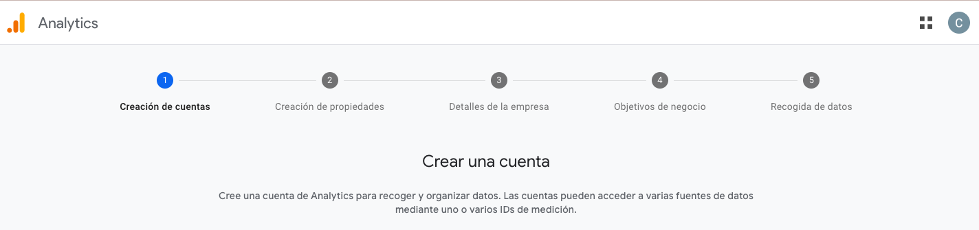 Google Analytics: qué es y cómo usarlo en SEO 4 Pantalla de configuración inicial de Google Analytics para crear una cuenta Seology