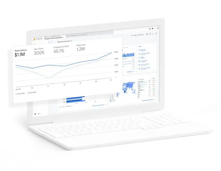 Google Analytics: qué es y cómo usarlo en SEO 2 Panel de Google Analytics con métricas de ingresos, usuarios y tasa de interacción Seology
