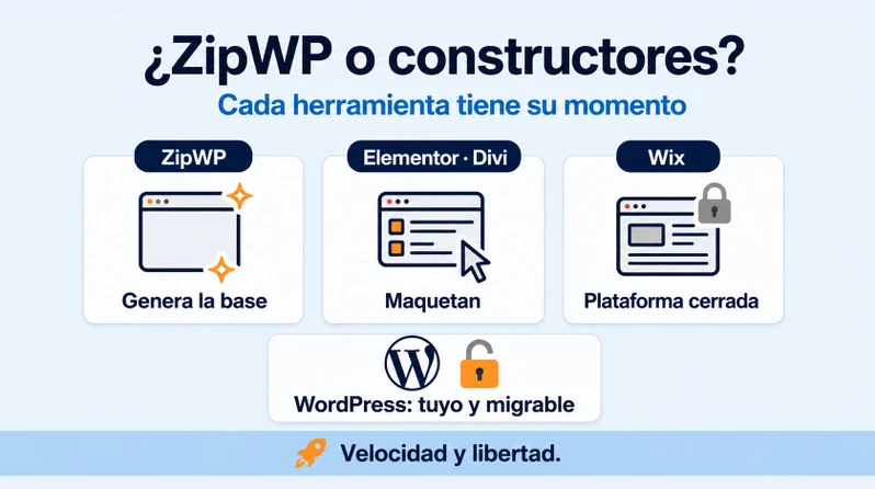 ZipWP: qué es, cómo funciona y lanza tu web con IA en minutos 4 Selector de maquetador en ZipWP con las opciones Elementor y Gutenberg
