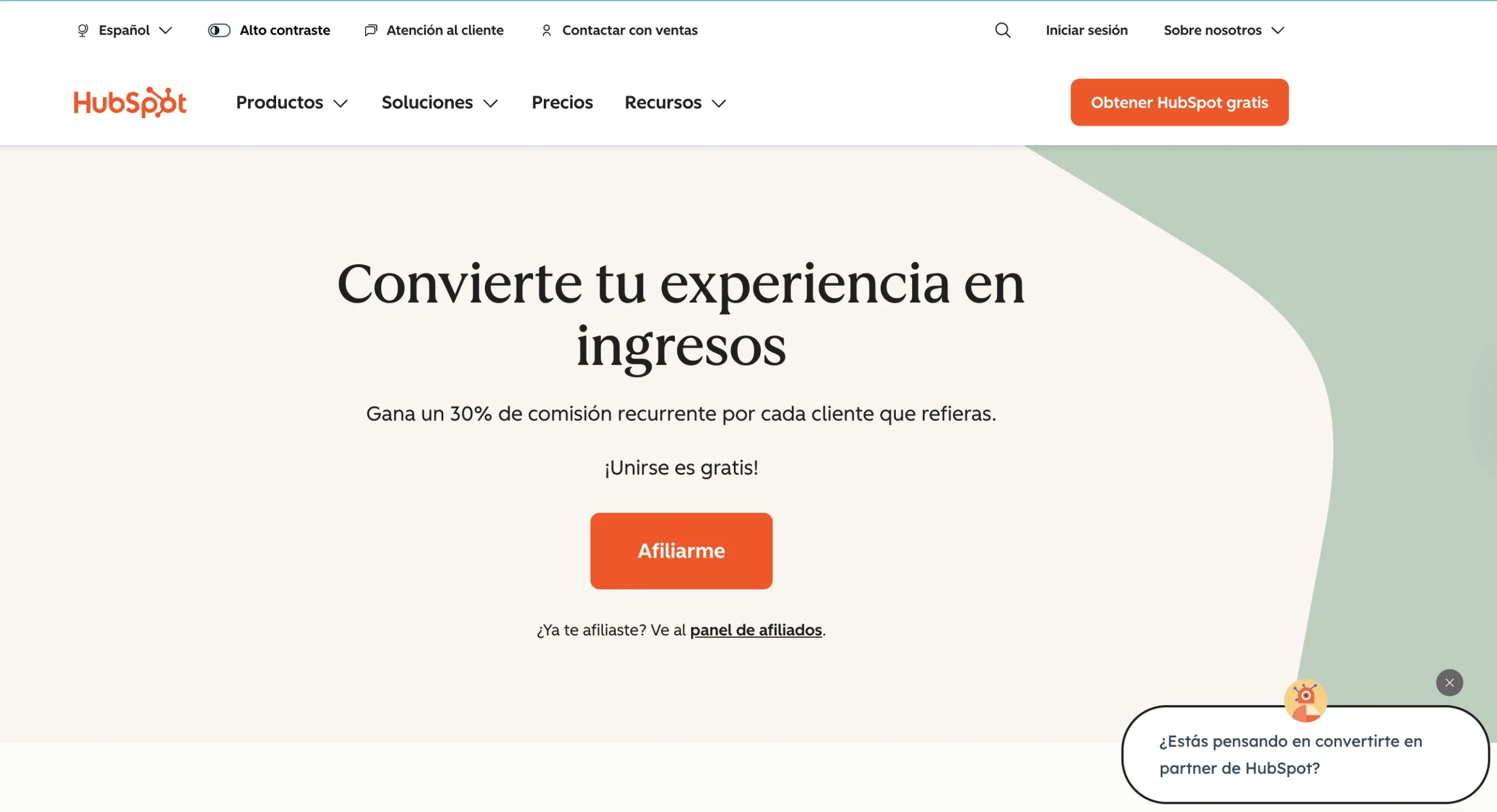 Los 30 mejores programas de afiliados para ganar dinero en 2026 4 Pagina de programa de afiliados de Hubspot