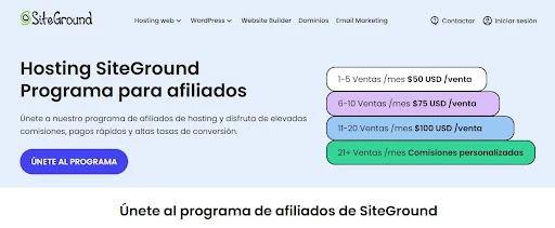 Los 30 mejores programas de afiliados para ganar dinero en 2026 11 pagina del programa de afiliados de siteground