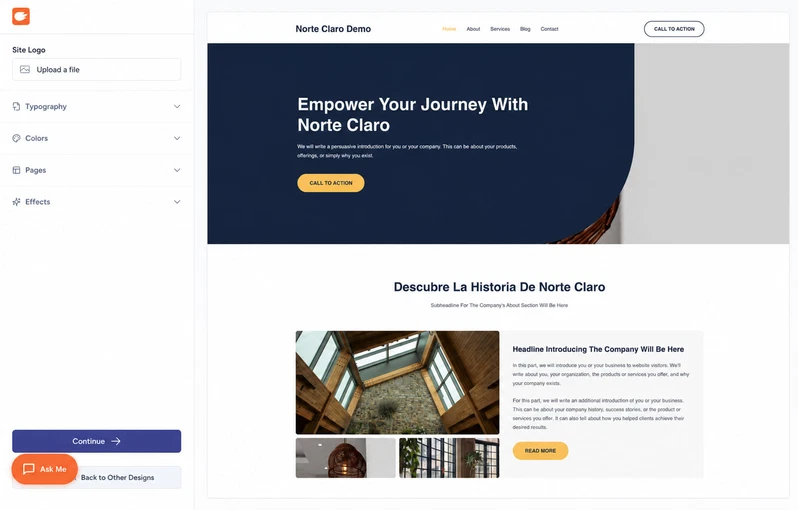 ZipWP: qué es, cómo funciona y lanza tu web con IA en minutos 8 Ajustes de logo, tipografía y colores antes de construir la web en ZipWP