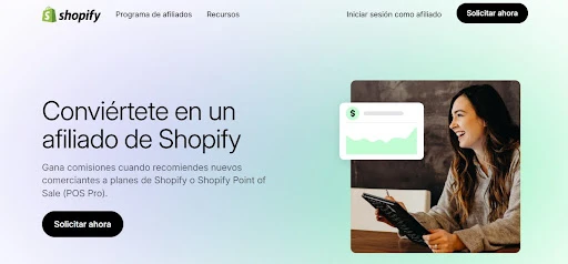 Los 30 mejores programas de afiliados para ganar dinero en 2026 5 Pagina de programa de afiliados de shopify