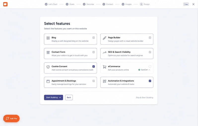 ZipWP: qué es, cómo funciona y lanza tu web con IA en minutos 9 Selección de funcionalidades en ZipWP con blog, formulario, SEO y cookies