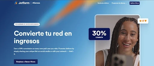 Los 30 mejores programas de afiliados para ganar dinero en 2026 18 pagina de programa de jostform