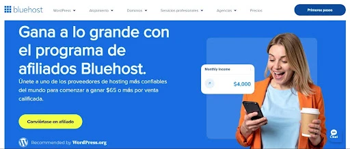 Los 30 mejores programas de afiliados para ganar dinero en 2026 23 pagina de programa de afiliados de bluehost