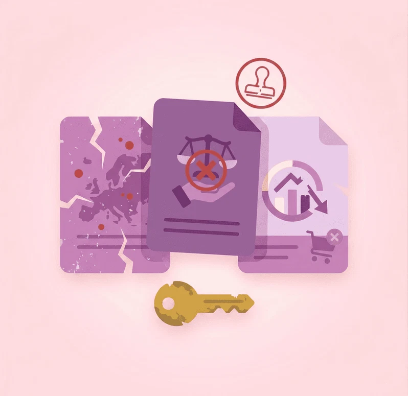 Textos legales obligatorios en tu web para cumplir RGPD y LOPDGDD 3 Ilustración que muestra documentos legales con texturas de desgaste y rotura, una balanza tachada con una cruz roja y un sello de advertencia, simbolizando los riesgos y multas de la AEPD por falta de textos legales.