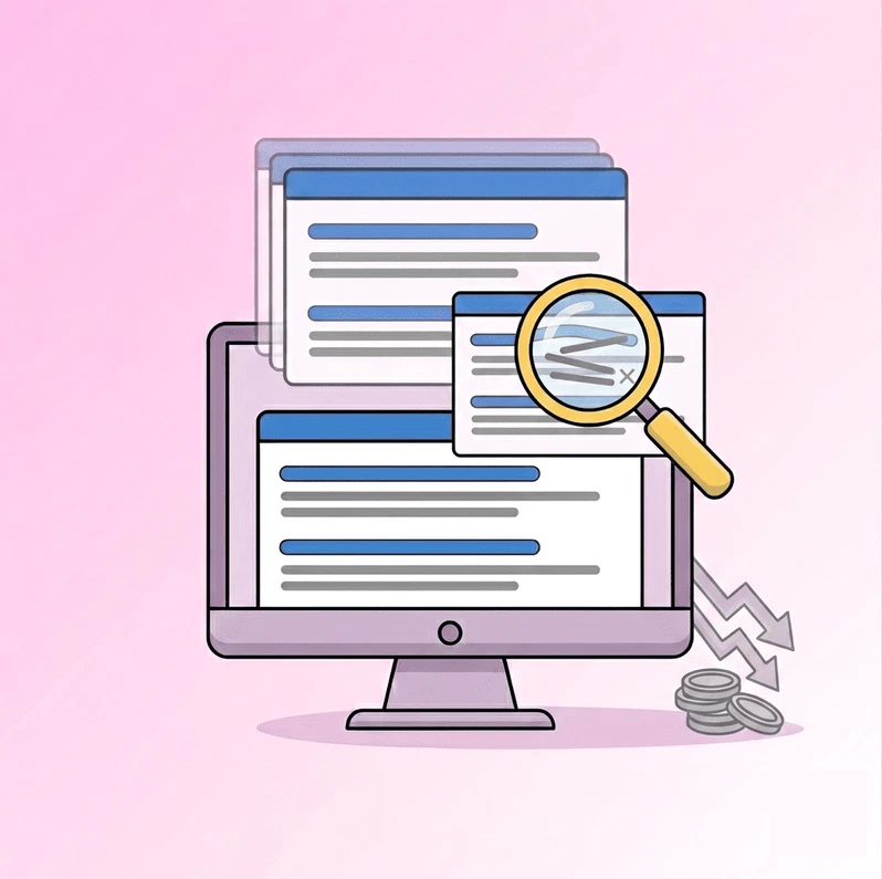 Qué es la meta description y cómo redactarla 3 Monitor con métricas en caída que representa la pérdida de tráfico por no tener meta description