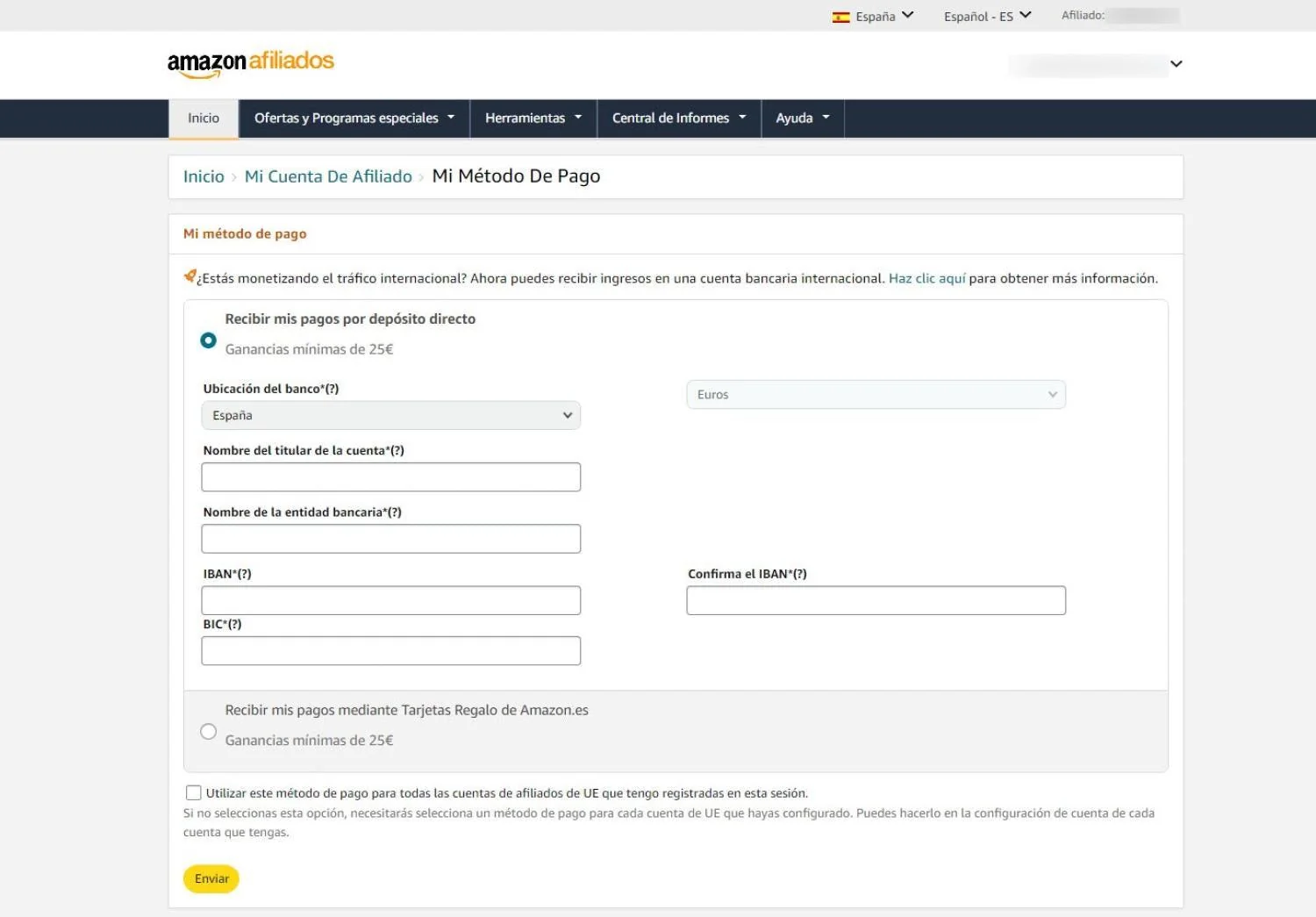 Marketing de afiliados de Amazon: guía para ganar dinero en 2026 7 Configuración del método de cobro en Amazon Afiliados