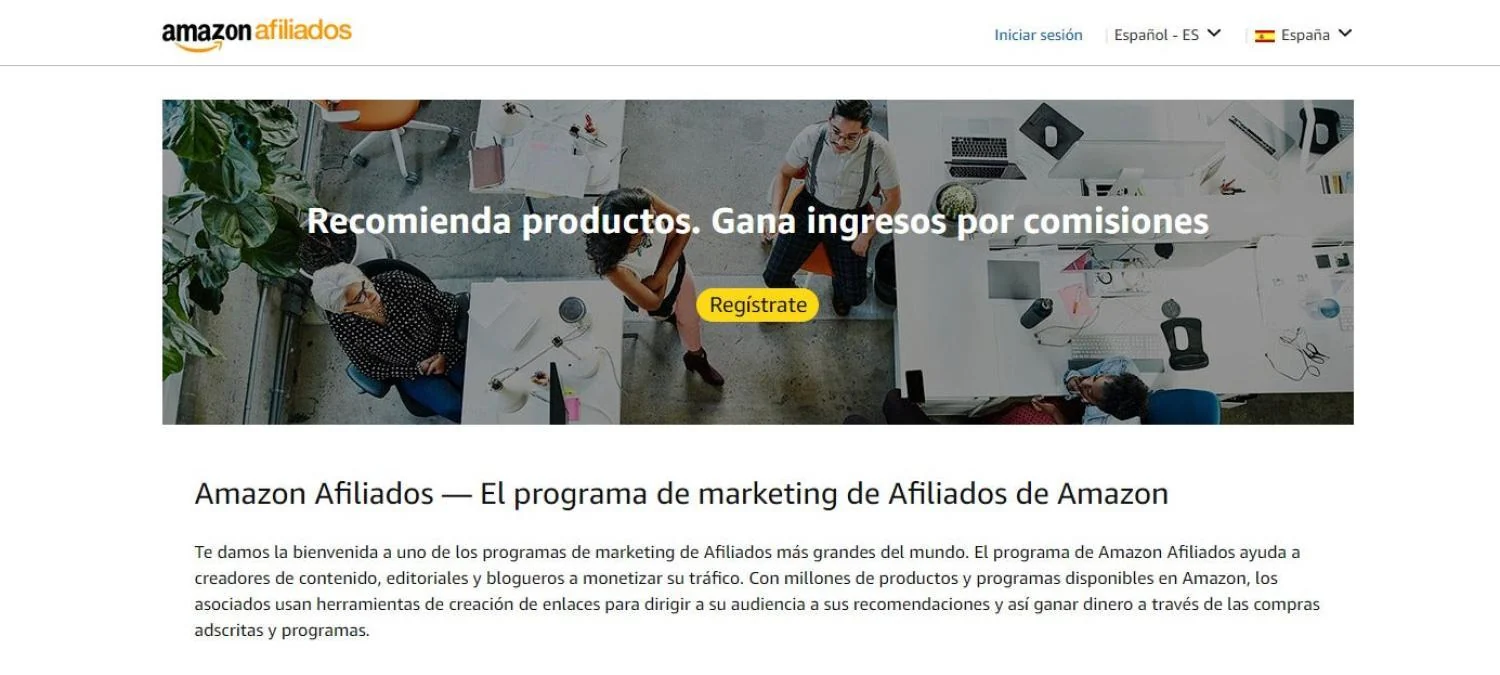 Marketing de afiliados de Amazon: guía para ganar dinero en 2026 2 Captura de pantalla de la página de inicio de Amazon Afiliados